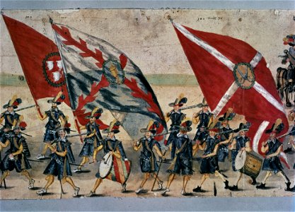Färglagd teckning, föreställande Sigismund IIIs och drottning Konstantias intåg i Krakow den 4 december 1605, den s.k. polska (eller i Polen Stockholms-) rullen - Livrustkammaren - 81393