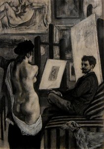 Félicien Rops (1833-1898) Rops in zijn atelier met model (1878-1881) Musée Félicien Rops Namen 23-03-2018
