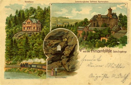 Hartenstein, Sachsen - Forsthaus; Schönburgsches Schloss Hartenstein; Prinzenhöhle (Zeno Ansichtskarten)
