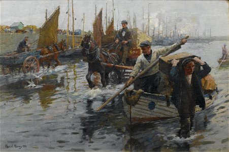 Harold Harvey - Unloading the boats, Newlyn Harbour