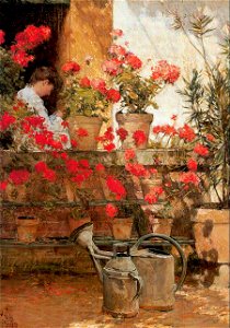 Geraniums by Childe Hassam, 1888-89, oil on canvas