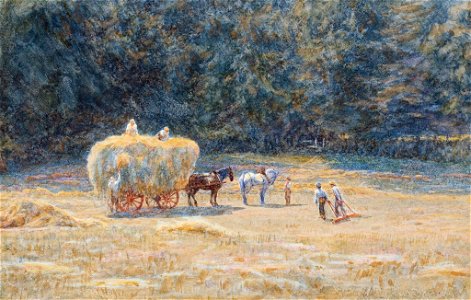 Harvest at 'Shere' - Helen Allingham - 9207-2048x1305. Free illustration for personal and commercial use.