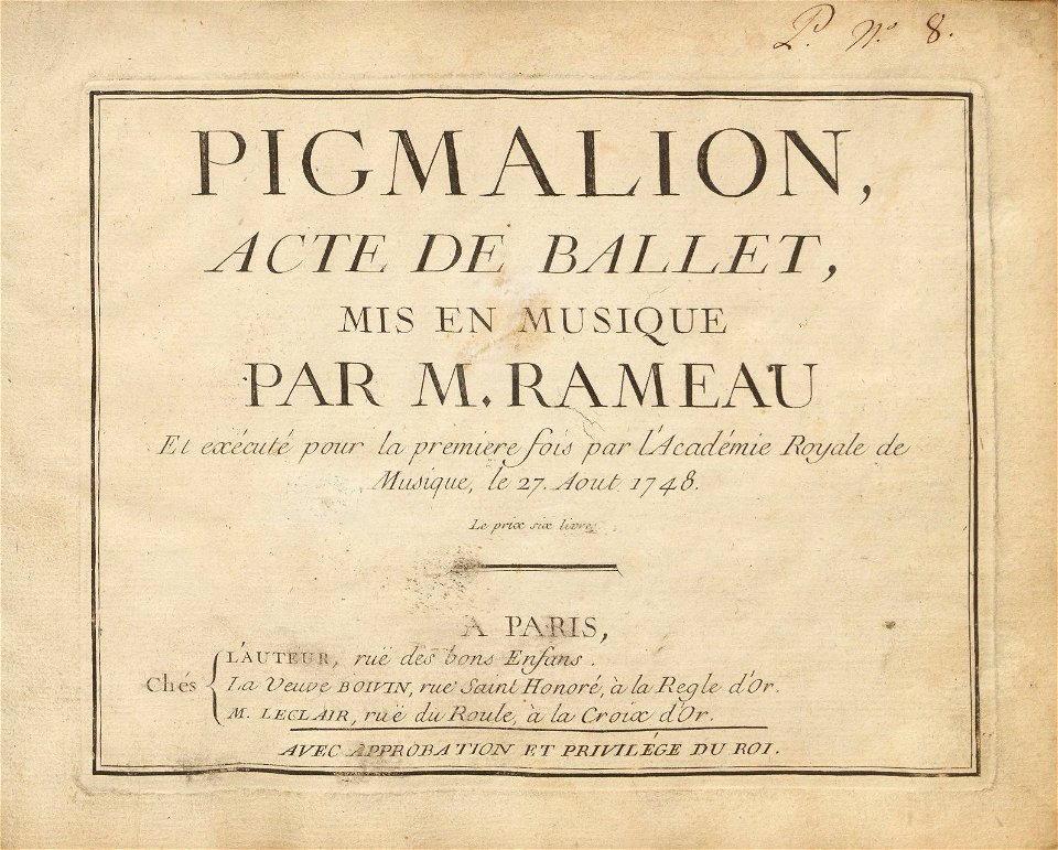 Harvard Theatre Collection M1520.R212 F4 1748 - Pigmalion, title
