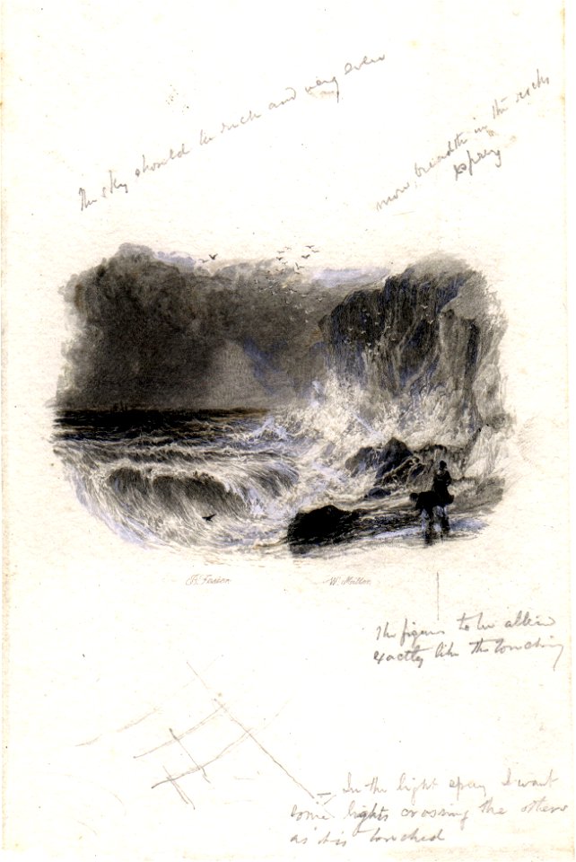 Hastings 'Boiling Sea' engraving by William Miller after Birket Foster touched proof 1