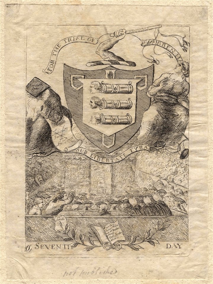For the trial of Warren Ha(stings)' (includes Edmund Burke; Charles James Fox; Sir Philip Francis; Warren Hastings) by James Sayers