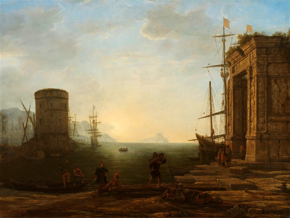 Havengezicht bij zonsopgang Rijksmuseum SK-A-4977