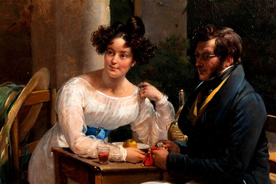 Haudebourt-Lescot - Self-Portrait of the Artist and Her Husband on Their Wedding Trip (detail, artist and husband) 01