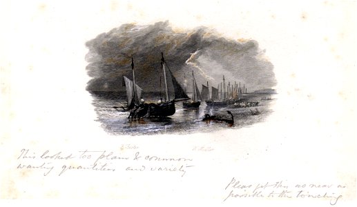 Hastings Beach engraving by William Miller after Birket Foster touched proof 1