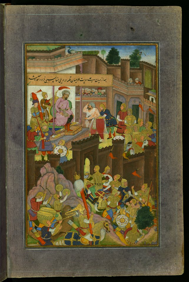 Having opened the gates of the Murghīnān fortress, ʿAlī Dūst Ṭaghāyī is paying homage to Babur