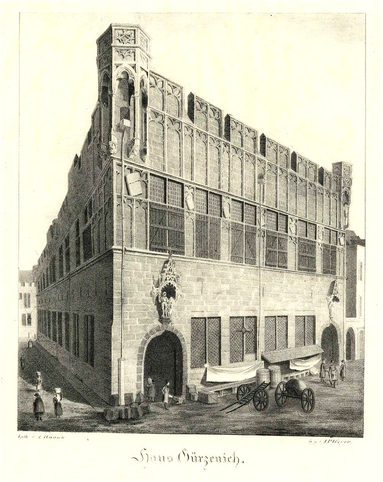 Haus Gürzenich, Johann Peter Weyer (Zeichnung) und Anton Wünsch (Lithografie), 1827 (bw, uncropped)