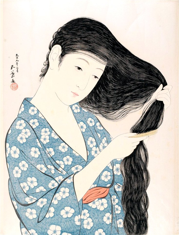 Hashiguchi Goyo (1880-1921), Combing Hair, Japan, 1920, Woodblock print;HMA