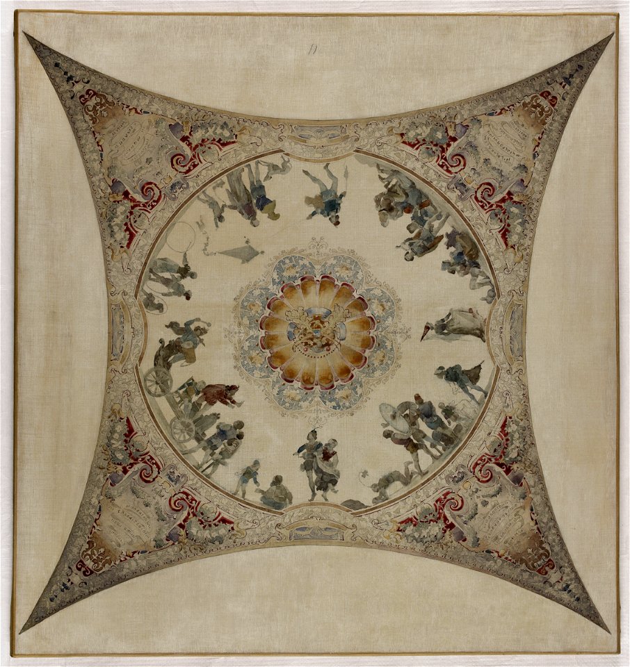 Hector d' Espouy - Esquisse pour la galerie Lobau de l'Hôtel de Ville de Paris , Scène médiévale , saltimbanques et musiciens - PPP3998 - Musée des Beaux-Arts de la ville de Paris