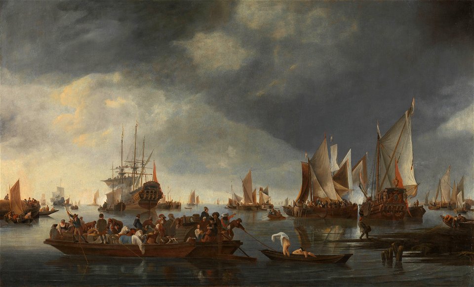 Haven met zeilschepen en ponteveer Rijksmuseum SK-C-1632