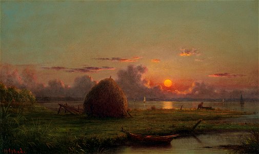 Martin Johnson Heade - Haystack at Sunset (1880). Free illustration for personal and commercial use.