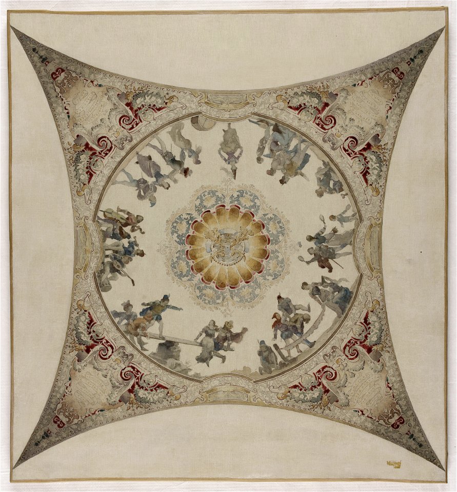 Hector d' Espouy - Esquisse pour la galerie Lobau de l'Hôtel de Ville de Paris , Scènes médiévales , jeux, danses et musiciens - PPP4003 - Musée des Beaux-Arts de la ville de Paris
