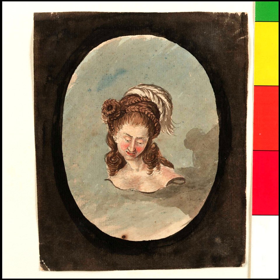 Head and shoulders of a woman with a feather in her hair (Bray album) RMG PT2044