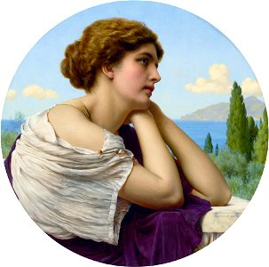 Heart on her lips and soul within her eyes, by John William Godward