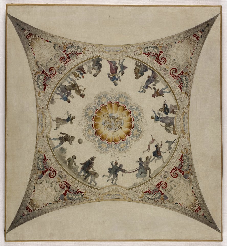 Hector d' Espouy - Esquisse pour la galerie Lobau de l'Hôtel de Ville de Paris , Scènes médiévales , saltimbanques et jeux d'enfants - PPP4006 - Musée des Beaux-Arts de la ville de Paris