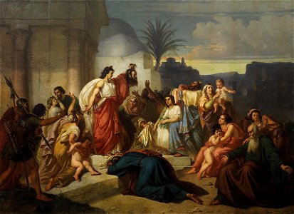 August von Heckel Judith zeigt den Bethuliern das Haupt des Holofernes