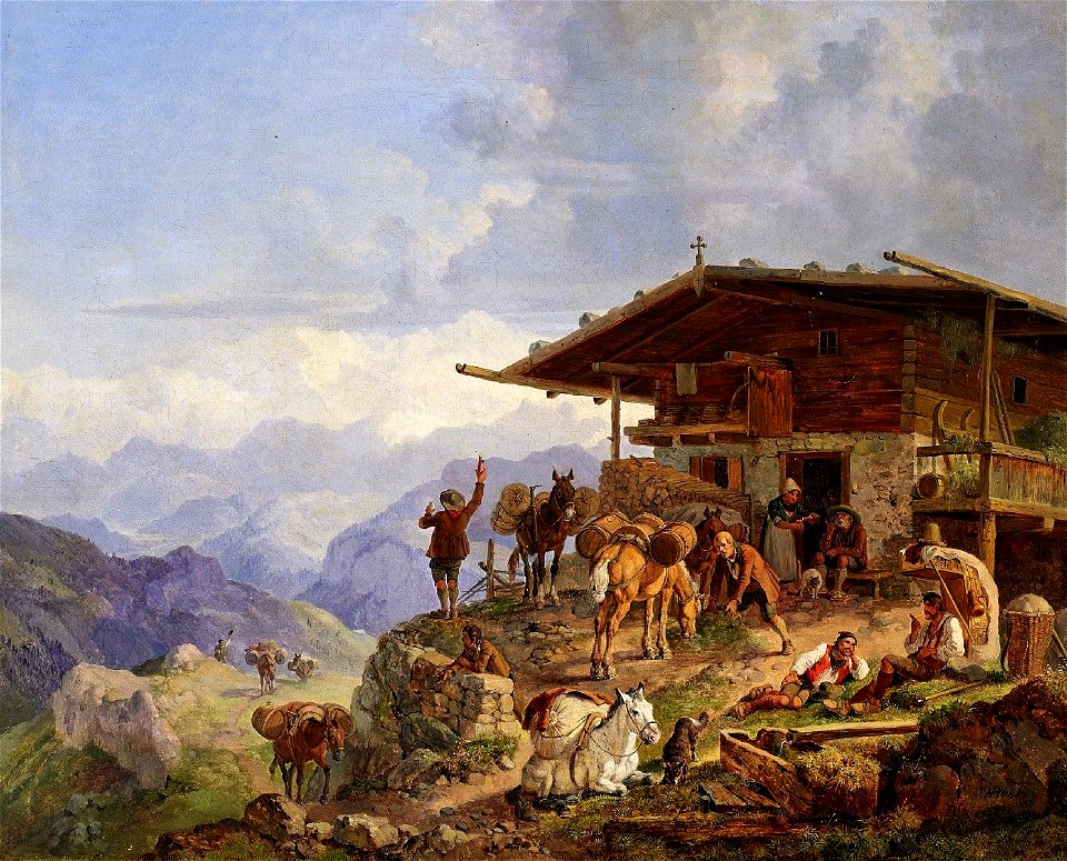 Heinrich Bürkel Ankunft auf der Alm 1835