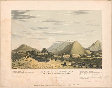 Heights of Monterey (sic), from the Saltillo road looking towards the city. (from the west) - D.P. Whiting Capt. 7th Inf. ; on stone by F. Swinton. LCCN2003664232