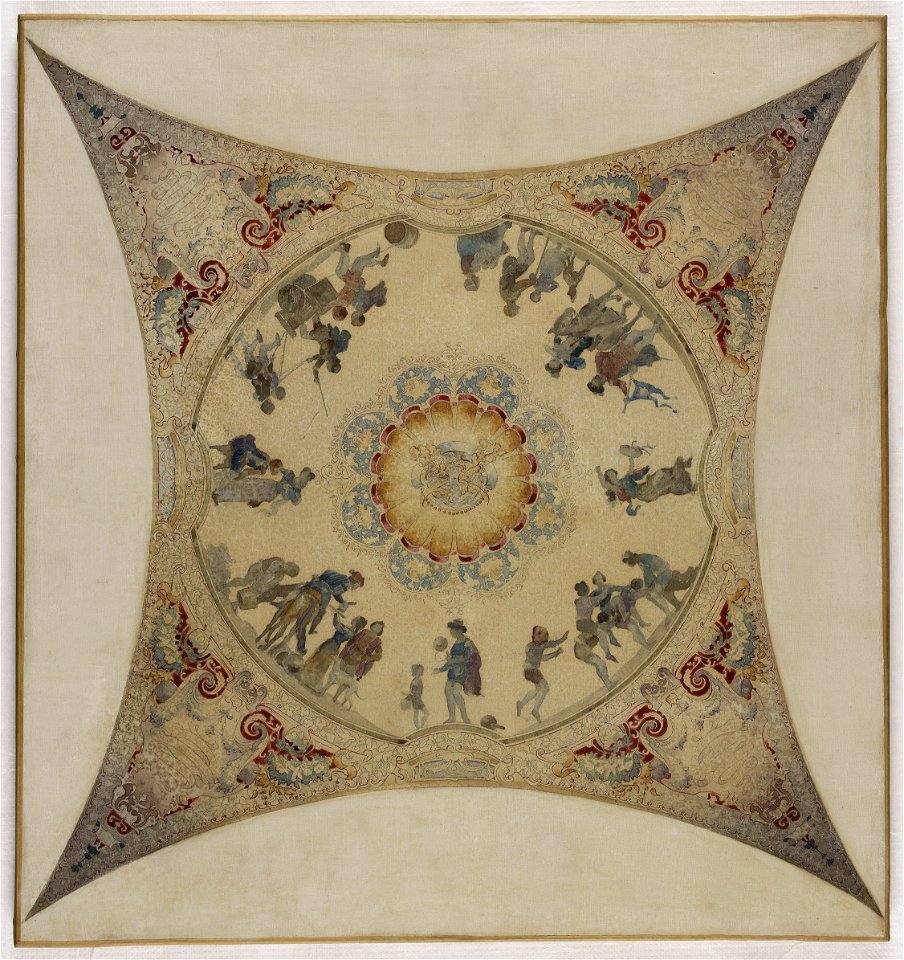 Hector d' Espouy - Esquisse pour la galerie Lobau de l'Hôtel de Ville , Scènes médiévales , jeux d'enfants, saute-mouto - PPP4005 - Musée des Beaux-Arts de la ville de Paris