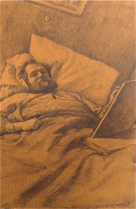 Heinrich (Henri) Ebel, Autoportrait - couché au lit (Selbstbildnis - im Bett liegend)