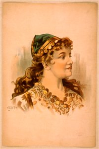 Head-and-shoulders image of blond woman, facing right, wearing gypsy like clothing LCCN2014636840