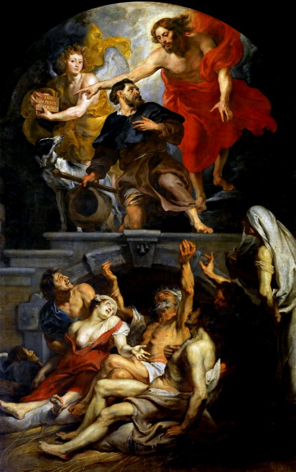 Heilige Rochus door Christus aangesteld tot patroon van de pestlijders - Peter Paul Rubens - Sint-Martinuskerk Aalst