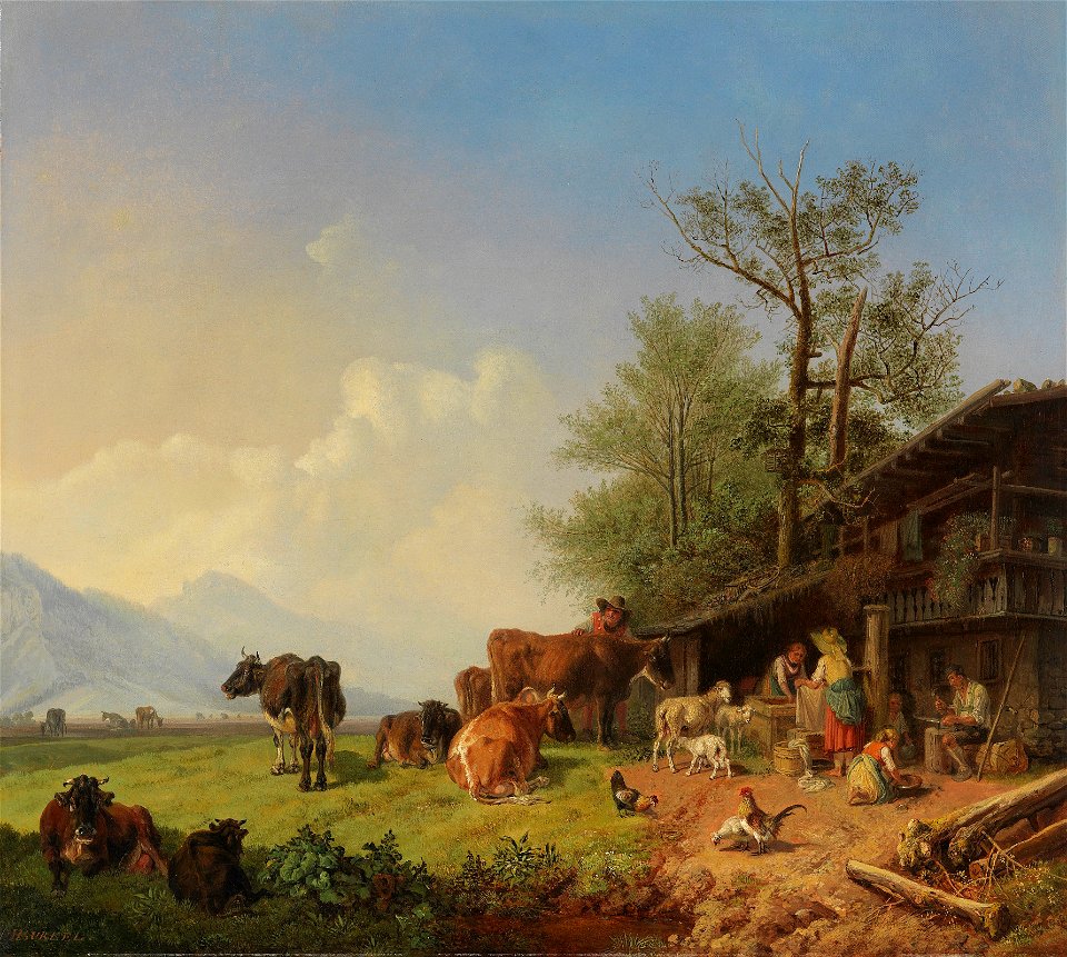 Heinrich Bürkel Bauernhof mit Brunnen c1850
