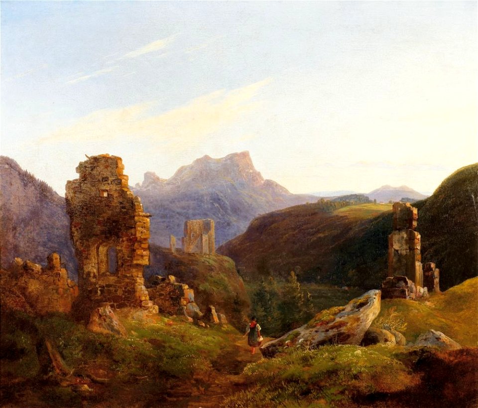 Heinrich Bürkel - Ruinenlandschaft in den Bergen
