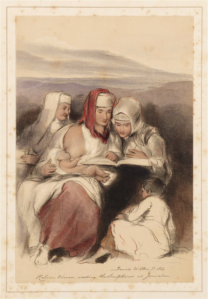 Hebreeuwse vrouwen lezen heilige boeken te Jeruzalem, objectnr A 16079