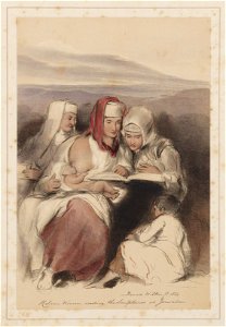 Hebreeuwse vrouwen lezen heilige boeken te Jeruzalem, objectnr A 16079