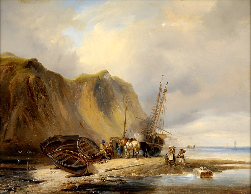 Heinrich Ambros Eckert Strandszene mit Fischervolk