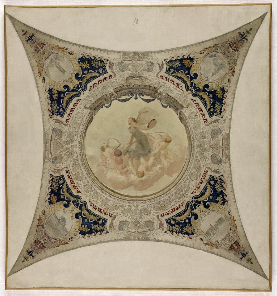 Hector d' Espouy - Esquisse pour la galerie Lobau de l'Hôtel de Ville de Paris , Le tambourin, les monuments de Paris - PPP3999 - Musée des Beaux-Arts de la ville de Paris