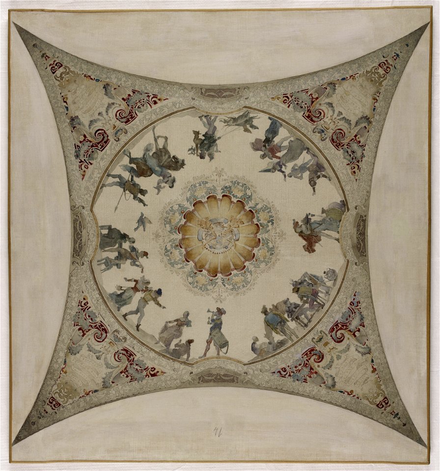 Hector d' Espouy - Esquisse pour la galerie Lobau de l'Hôtel de Ville de Paris , Scènes médiévales , chasse, danse et jeux - PPP4000 - Musée des Beaux-Arts de la ville de Paris