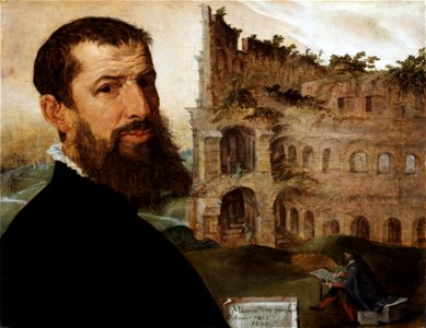 Maerten van Heemskerck - Self-portrait, with the Colosseum (Fitzwilliam Museum)