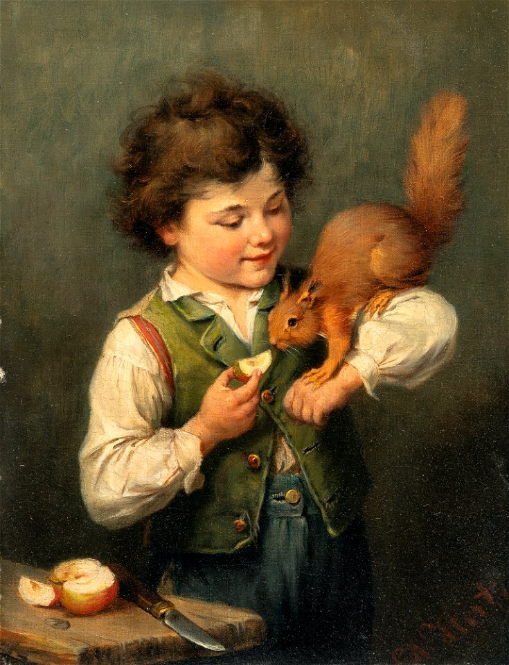 Heinrich Hirt Knabe mit Eichkätzchen