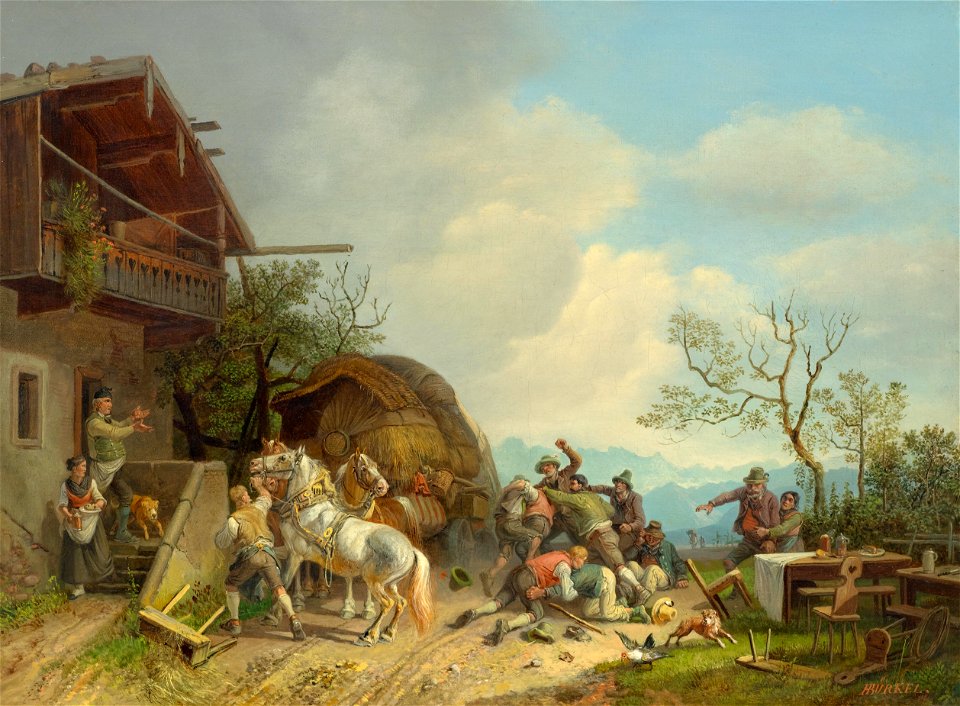 Heinrich Bürkel Rauferei vor einem Wirtshaus c1855-60