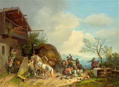Heinrich Bürkel Rauferei vor einem Wirtshaus c1855-60