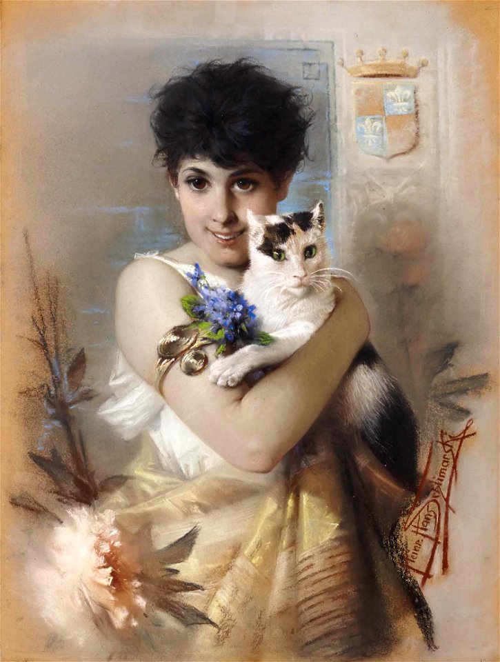 Heinrich Hans Schlimarski Mädchen mit Kätzchen