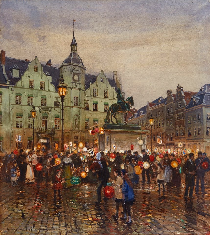 Heinrich Hermanns Sankt-Martins-Zug vor dem Düsseldorfer Rathaus 1905