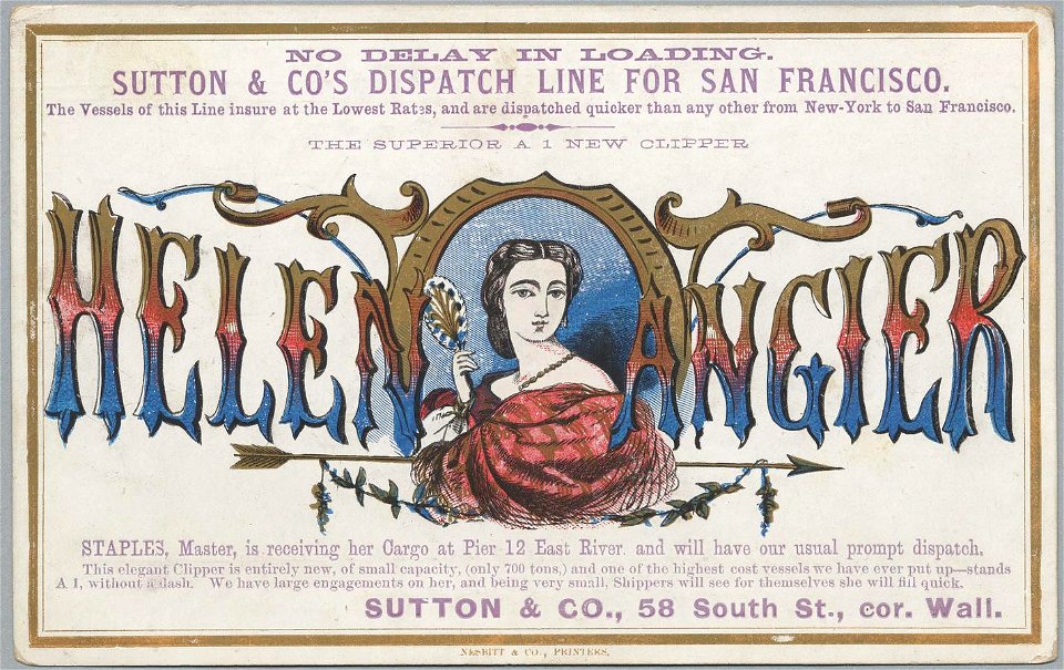 HELEN ANGIER Clipper ship sailing card HN002754aA