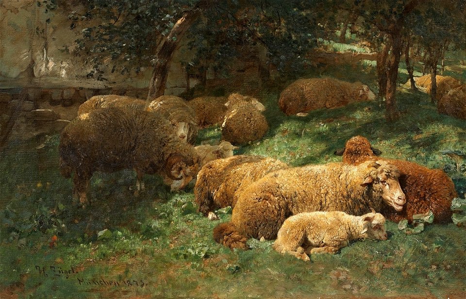 Heinrich von Zügel Ruhende Schafe am Waldrand