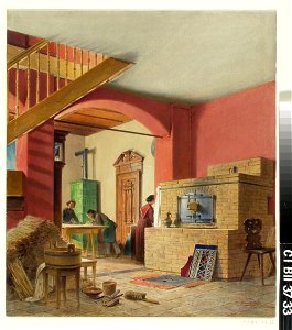 Heinrich Stohl - Näkymä taiteilija Vladimir Svertškovin lasimaalausateljeesta Schleißheimissa - C I B II 37-33 - Finnish National Gallery
