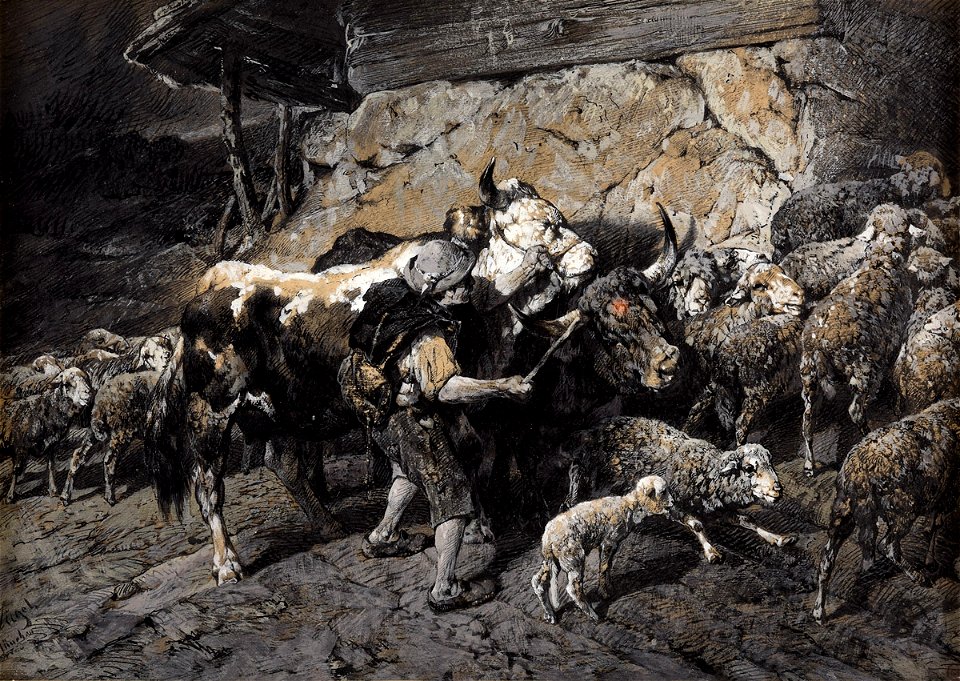 Heinrich von Zügel Eintrieb der Herde bei aufziehendem Wetter