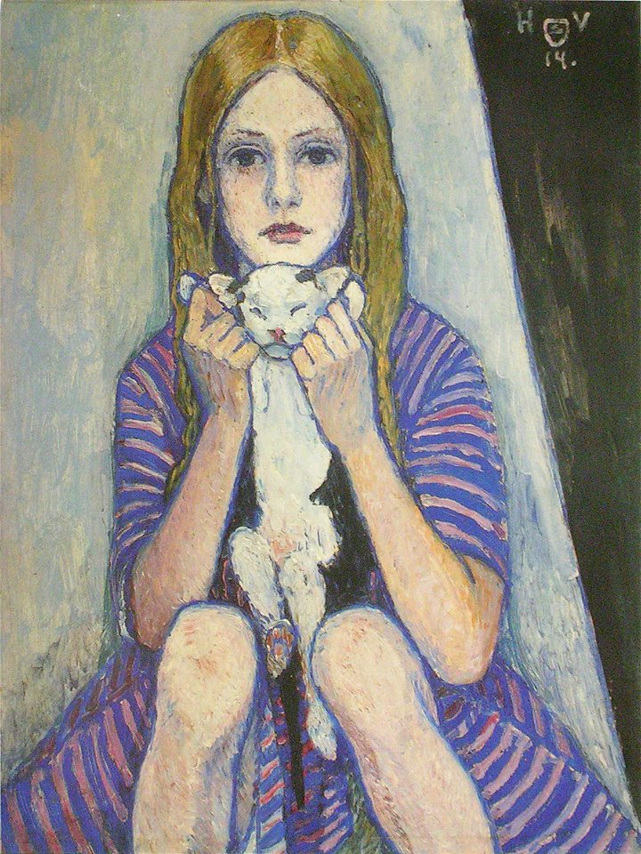 Heinrich Vogeler Mädchen mit Katze 1914