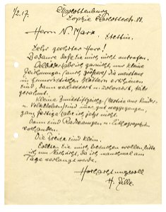 Heinrich Zille an Nathan Marx 1917-02-01