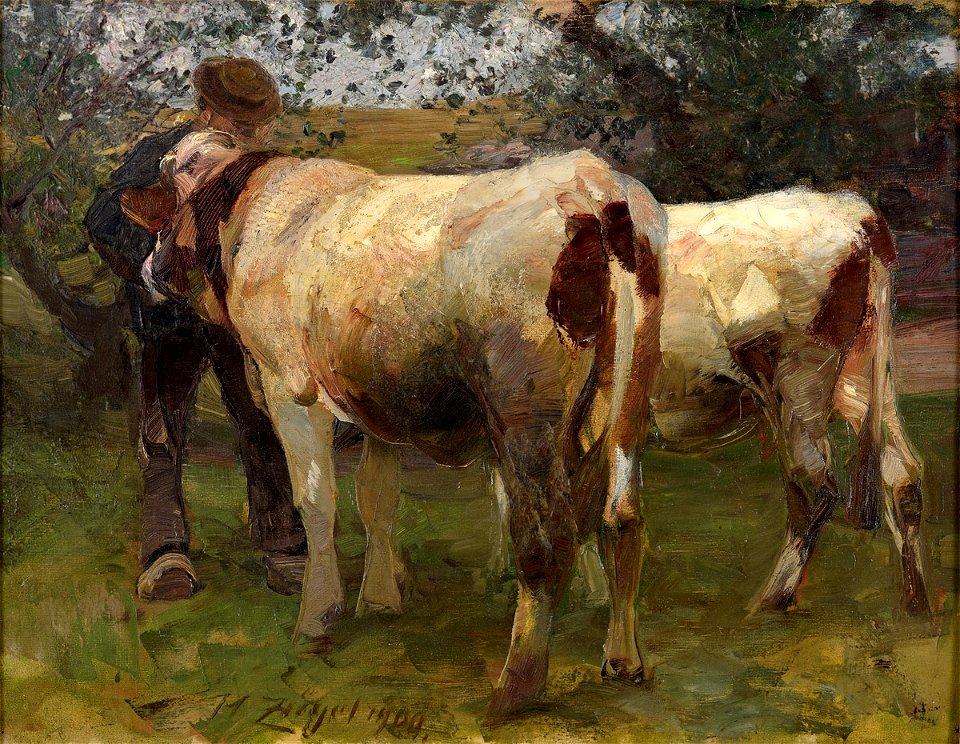 Heinrich von Zügel Weißscheck und Falb mit Hüter 1909