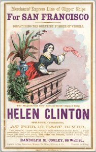 HELEN CLINTON Clipper ship sailing card HN002744aA. Free illustration for personal and commercial use.